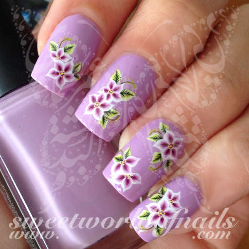 Flower Nail Art Purple Flowers Nail Water Decals Wraps