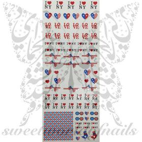 4th of July Nail Art I love New York American Flag Water Decals Wraps