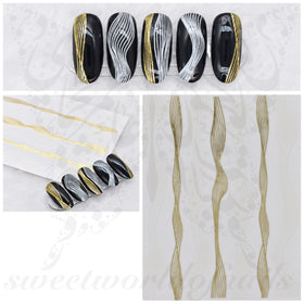 Gold White Nails Stripes Metallic Nail Stickers