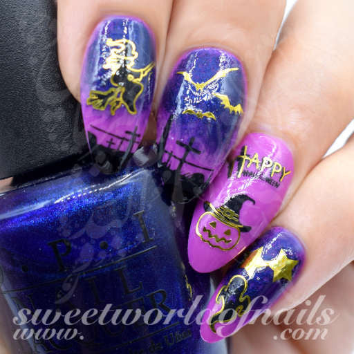Halloween Nail Art Gold Cats Bats and Pumpkins Water Decals