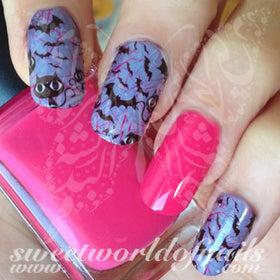 Halloween Nail Art Cats and Bats Nail Art Water Full Wraps Transfers