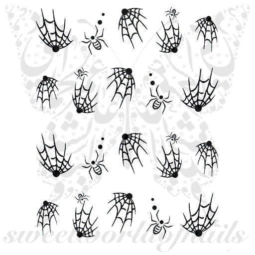 Halloween Nail Art Black Spiders Spider Web Nail Water Decals Slides