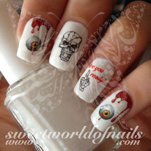 Halloween Nail Art Scary Skulls Eyeball Blood Water Decals Wraps