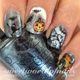 Halloween Nail Art Scary cat bats tree ghost Nail Water Decals Transfers Wraps