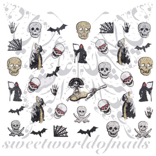 Halloween Nail Art Glittery Skull Bat Spider Web Nail Stickers