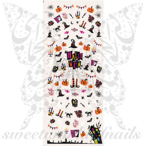 Halloween Nail Art Pumpkin Black Cat Spiderweb Scary Water Decals Transfers Wraps