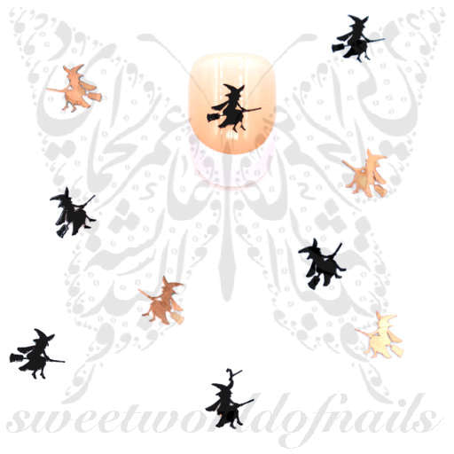 Halloween Nail Art Witch on Broom Thin Metallic Nail Charms