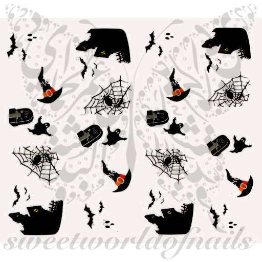 Halloween Nail Art Haunted House Bats and Ghosts Nail Decals