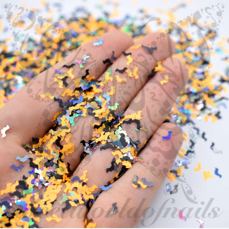 Halloween Nails Mix Color Bat Confetti