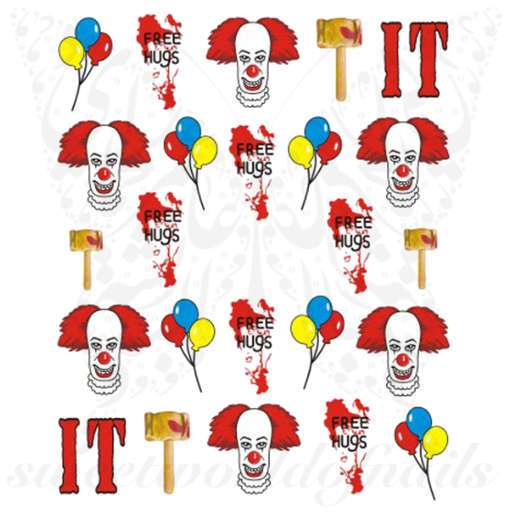 Halloween Nails Scary Clown Free Hugs Water Decals