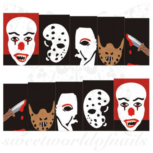 Halloween Nails Scary Clown Water Decals