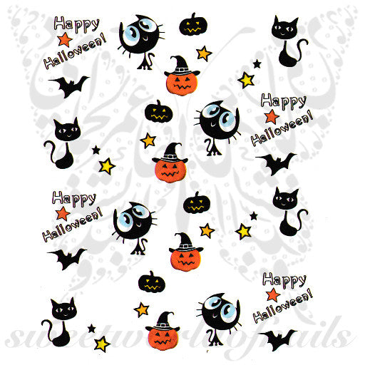 Halloween Nails Cute Cat Pumpkin Nail water decals