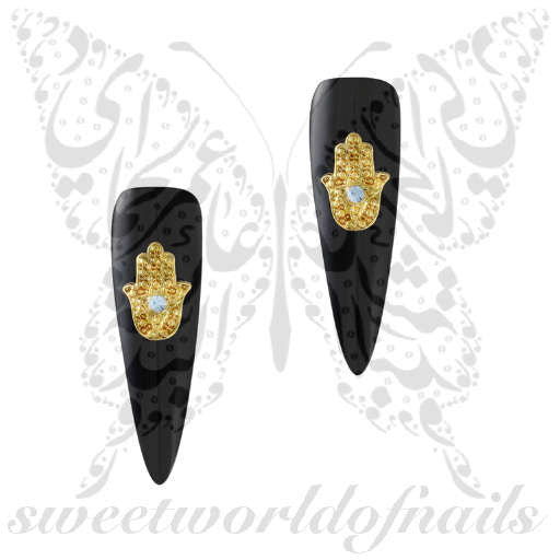 Hamsa Nail Art 3D Gold Hamsa With Rhinestone Nail Decoration /2pcs
