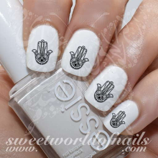 Hamsa Nail Art Black Hand Eye Nail Water Decals Slides