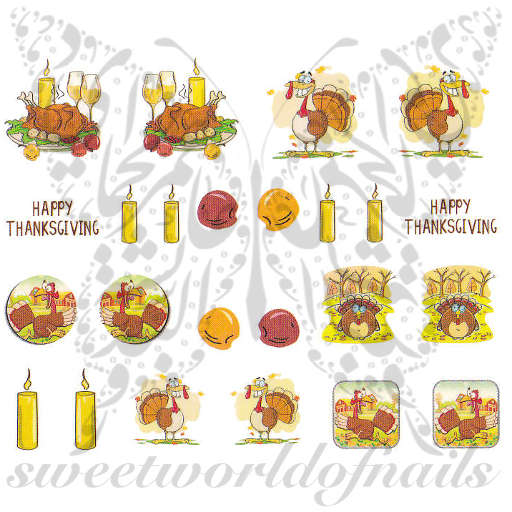 Happy Thanksgiving Nails Turkey Meal Nail Water Decals
