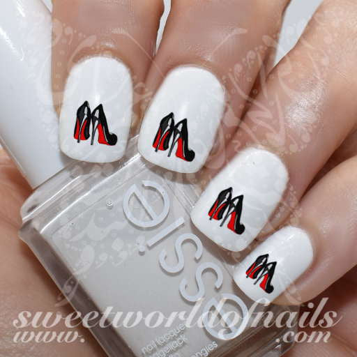 Celebrity Nail Art Red Sole High Heels Luxury Water Decals Transfers Wraps
