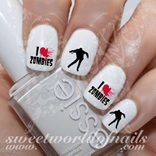 I Love Zombies Nail Art Walking Zombie Nail Water Decals Slides