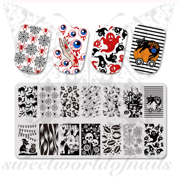 Halloween Nails Stamping Plate Cats Ghosts