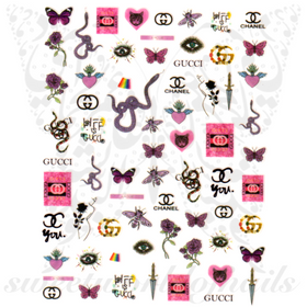 Pink Snake Nail Art Nail Stickers