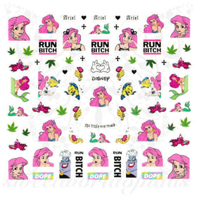 The little mermaid pink Hair Nail Art Water Decals