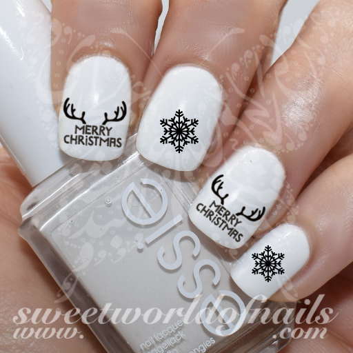 Merry Christmas Nails Antlers Nail Water Decals 