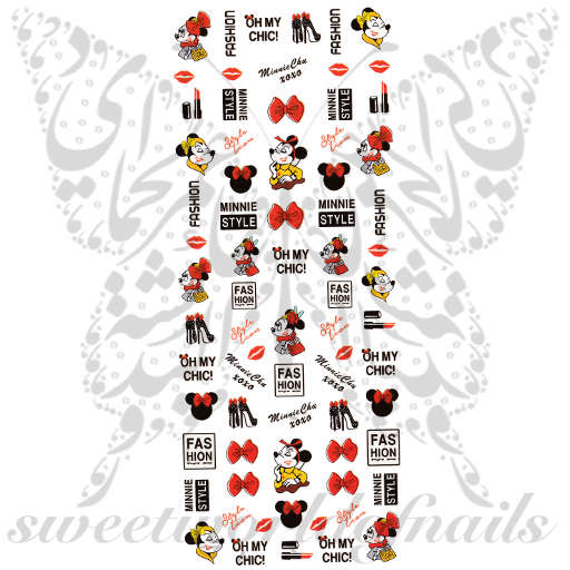 Minnie Red Bow Nail Art Water Decals