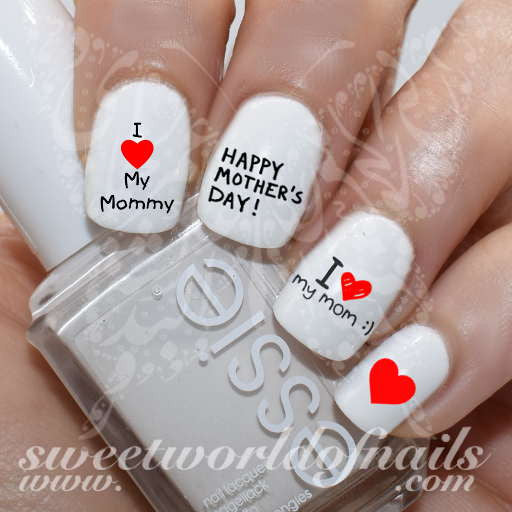 Mother's Day Nail Art I Love Mom Nail Water Decals Slides