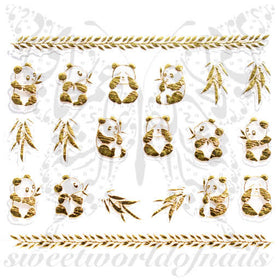 Gold Panda Bamboo Leaves Nail Stickers Nail Decoration