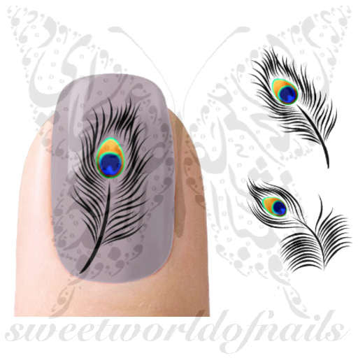Peacock Feathers Nail Art Nail Water Decals Transfers Wraps