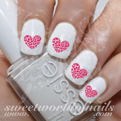 Pink Leopard Heart Nail Water Decals Water Slides