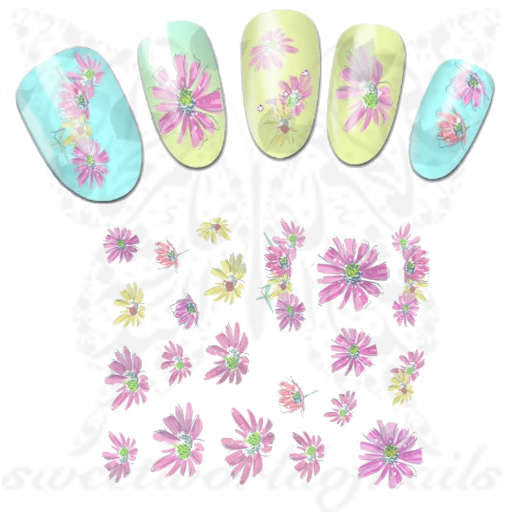 Flower Nail Art Pink And Yellow Flower Nail Art Nail Stickers