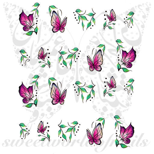 Pink Butterflies Nail Art Water Decals