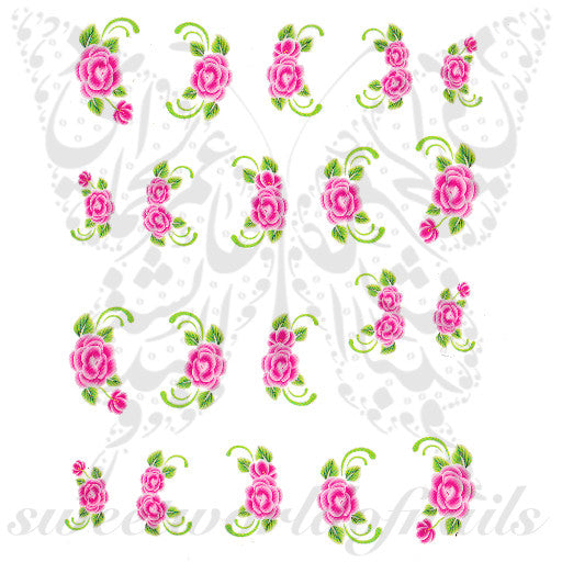 Pink Flowers Nail Art Water Decals