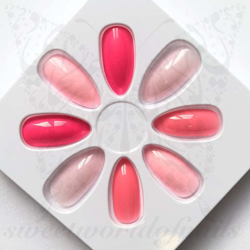 Pink Glossy Pointed Falsies Fake Nails / 24 Nails