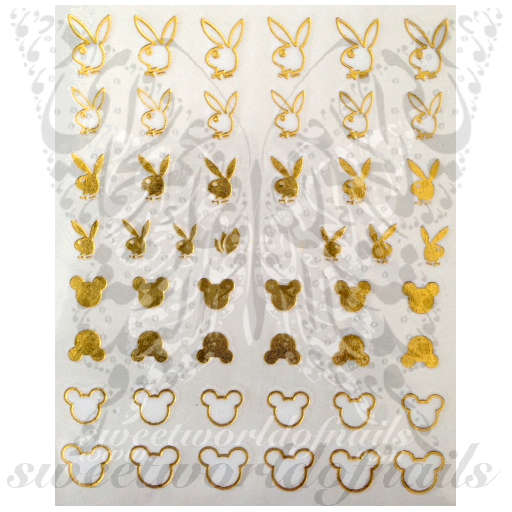 Gold Mickey Bunny Nail Art Water Decals