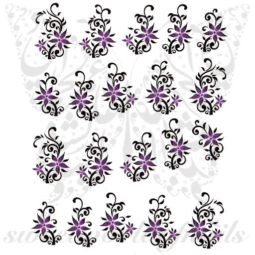 Purple Flower Nail Art Water Decals