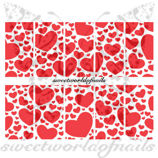 Valentine's Day Nail Art Red Hearts Nail Water Full Wraps
