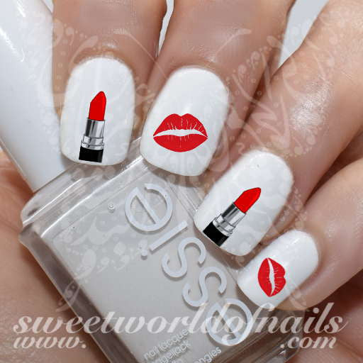 Red Lipstick Red Lips Nail Art Nail Water Decals Water Slides