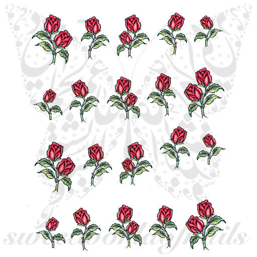 Red Rose flower Nail Art Water Decals