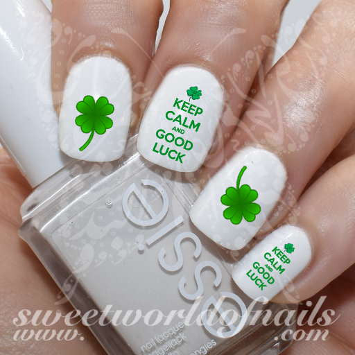 Saint Patrick's Day Nail Art Shamrock Green Clover Keep Calm and Good Luck Nail Water Decals