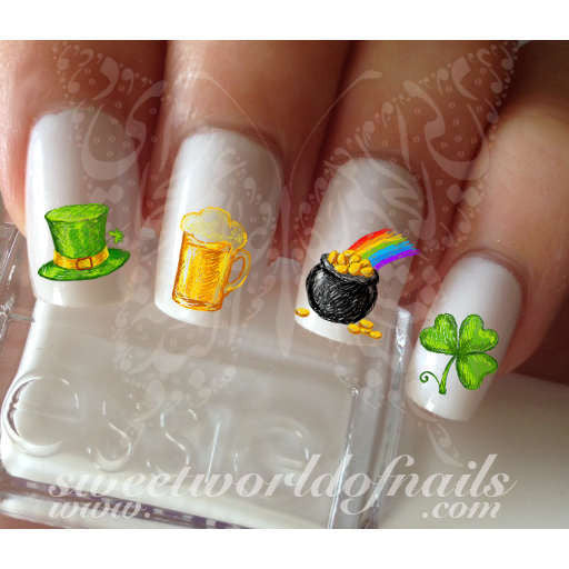 Saint Patrick's Day Nail Art Clover Shamrock Beer Hat treasure Water Decals