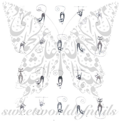 Silver Cat Nail Art Nail Water Decals 