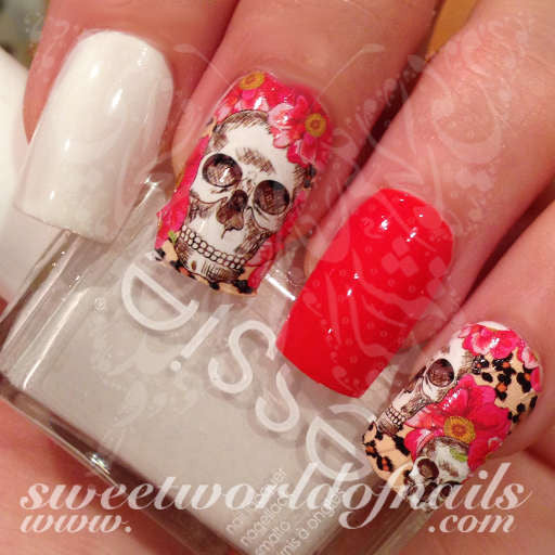 Skulls Nail Art Skulls and Flowers Nail Water Full Wraps Water Slides