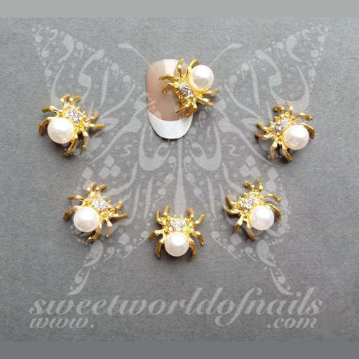 3D Pearl Gold Metal Rhinestone Spider-Spider Cabochon