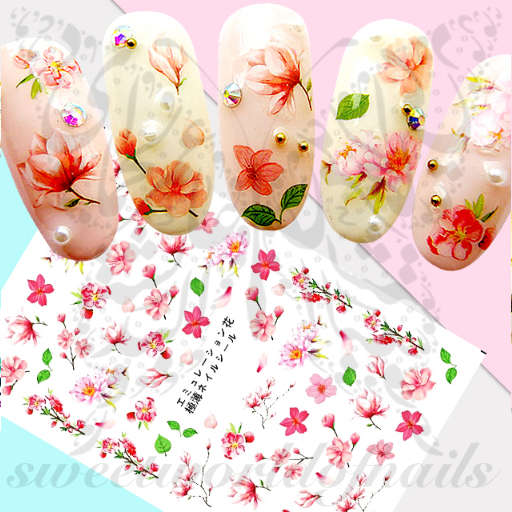Spring Nail Art Pink Flowers Stickers