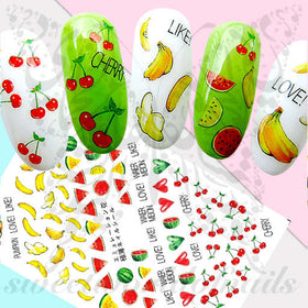 Summer Fruit Nails Watermelon Banana Cherries Stickers