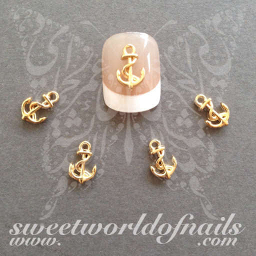 Summer Nail Art 3D Metal Gold Anchor Charms Nail Decoration