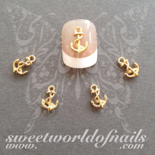 Summer Nail Art 3D Metal Gold Anchor Charms Nail Decoration
