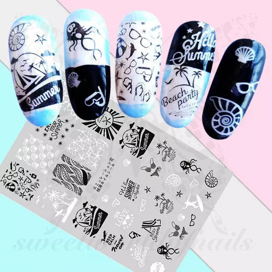 Summer Beach Black White Nail Art Nail Stickers