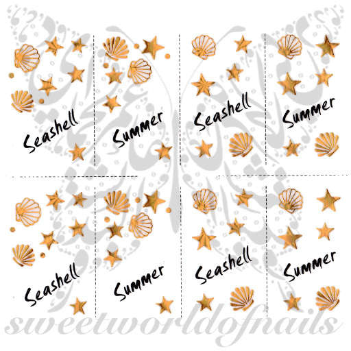 Summer Nail Art Gold Shells Stars Nail Water Decals